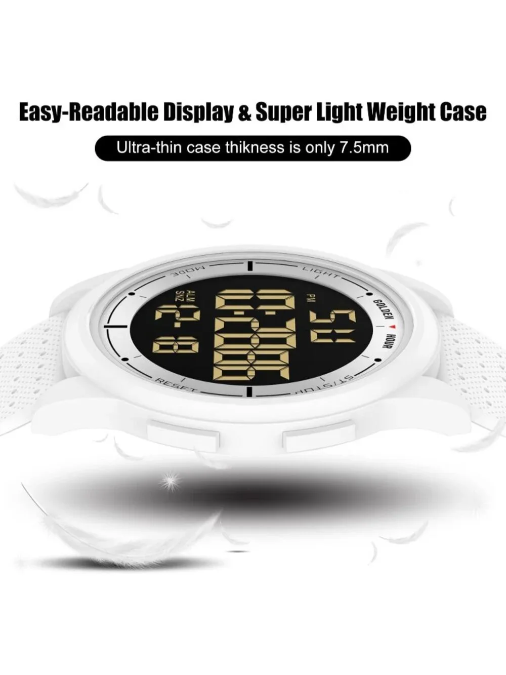 Men's White Rubber Strap Ultra-Thin Minimalist Solid Waterproof Digital Watch